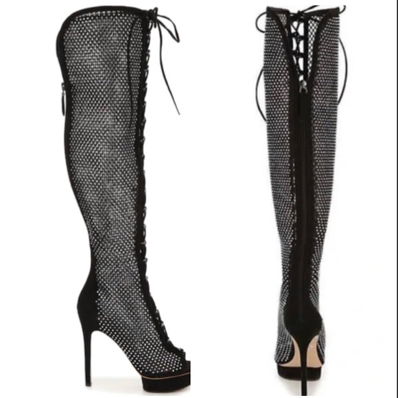 Jennifer Lopez MADIA Rhinestone Over The Knee Platform Boots - Picture 3 of 13